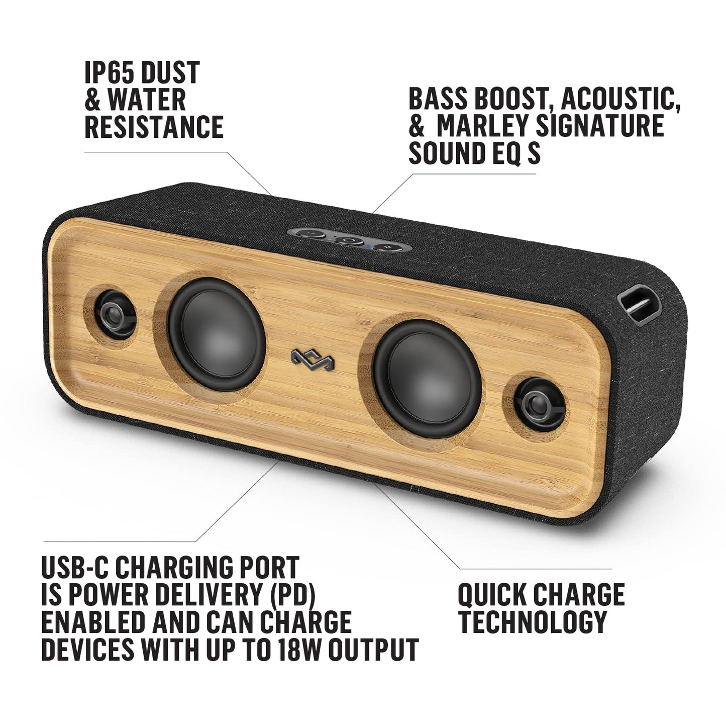 House of Marley Get Together 2: Portable Speaker with Wireless Bluetooth Connectivity, 20 Hours of Playtime and Sustainable Materials, IP65 Dust