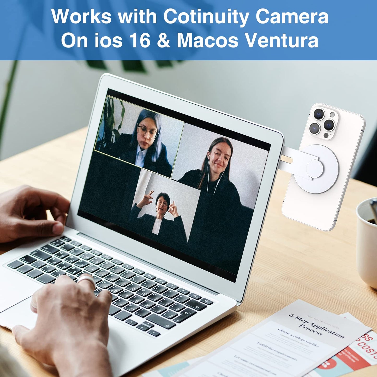 Aerbeis Continuity Magnetic Laptop Phone Holder - Continuity Camera Adapter Compatible with MagSafe for iOS 16 & macOS Ventura, Slim Laptop Phone