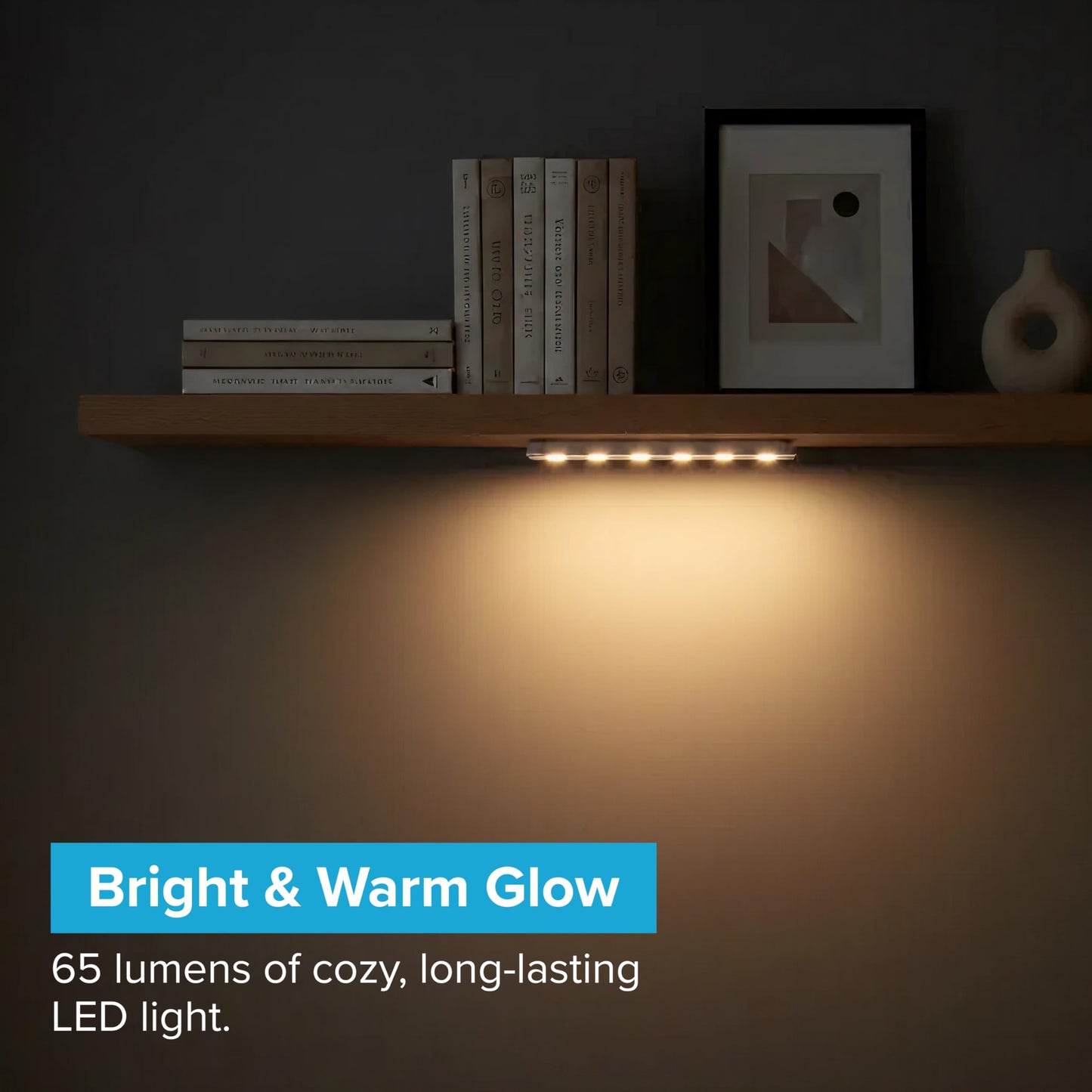 Brilliant Evolution 0.9" Ultra-Thin Wireless Under Cabinet Lights Battery-Operated LED Fixtures - 8.5" L Stick-On Push Lighting - 65 Lumens Warm