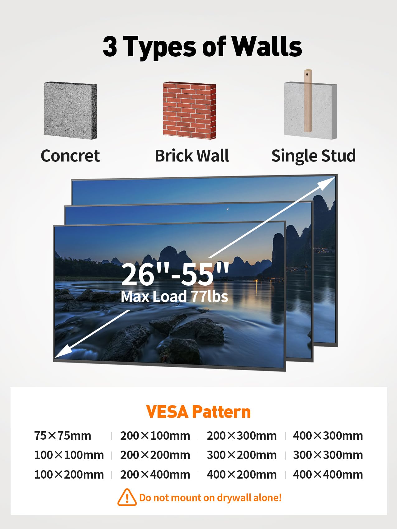 Full Motion TV Wall Mount, TV Mount for 26-55 inch LED TVs Monitors, Tv Brackets for Wall Mount with VESA 400x400mm up to 77lbs, Swivel Tilt Extension