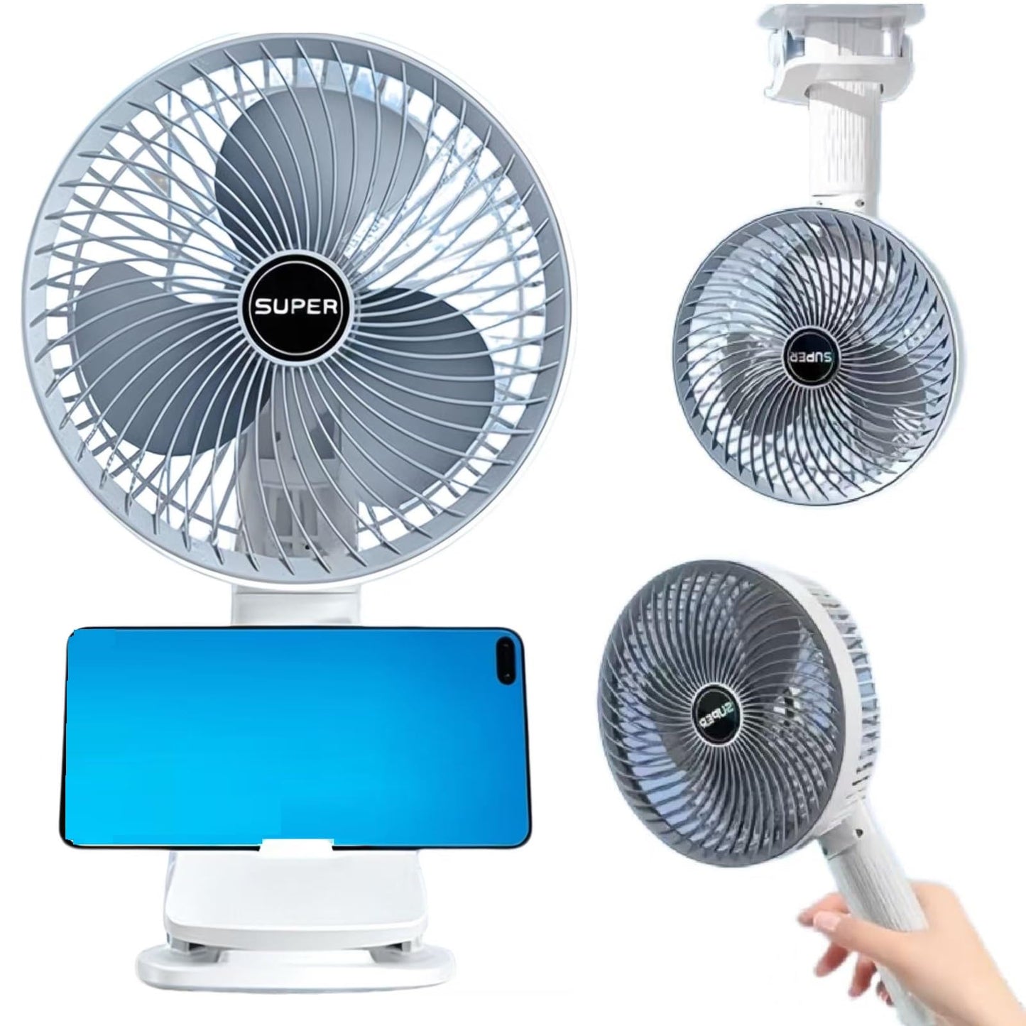 rohxizw 2026 New Rechargeable Usb Desk Fan, 4 In 1 8000mAh Battery Powered, Table Fan, Handheld Fan, Clip Fan, Hang Fan for Bedroom Office Desk