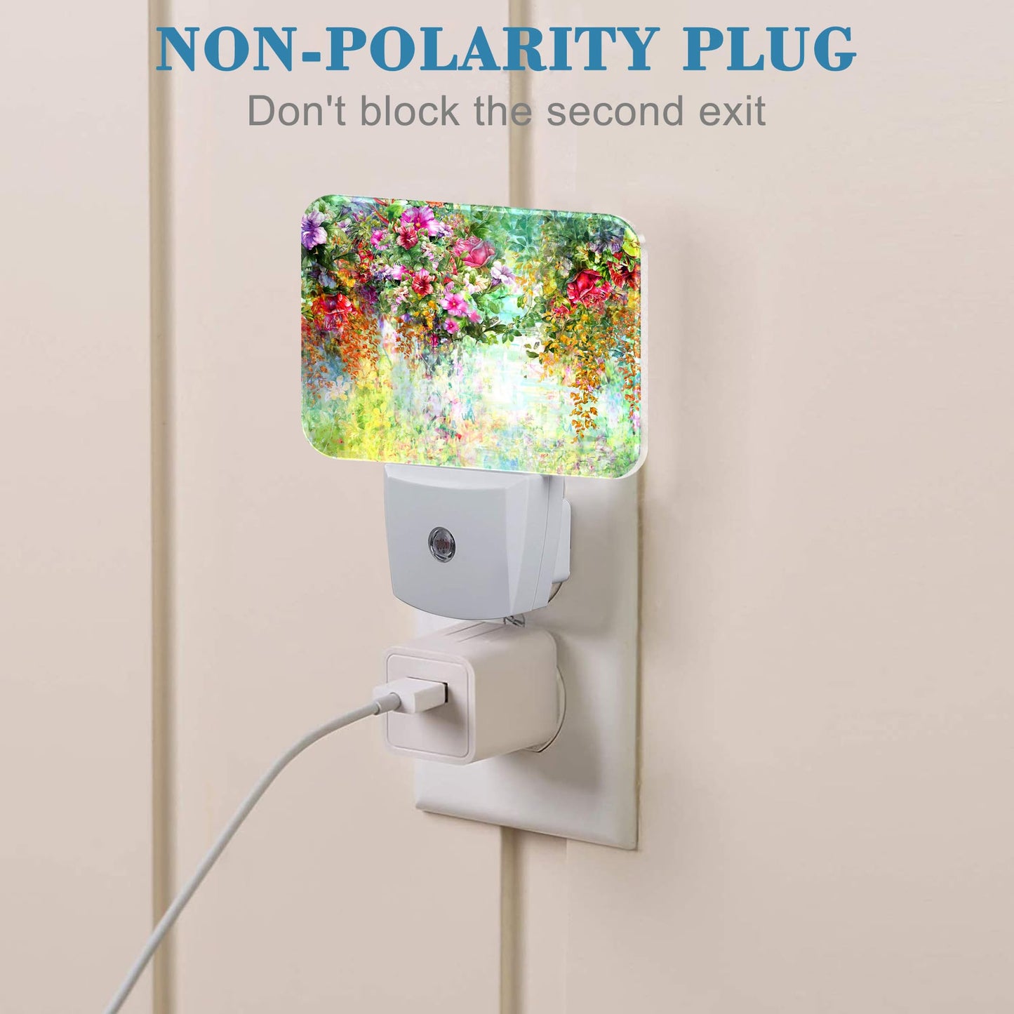 Abstract Watercolor Flowers Night Light Flowers Oli Painting Nightlight Plug into Wall with Dusk to Dawn Sensor for Kid Girls Boys Women Men Room