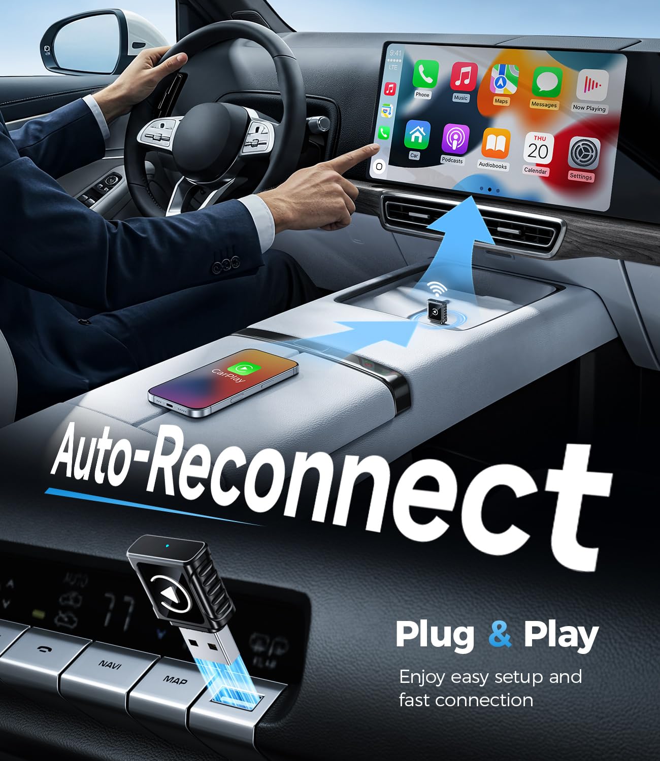 JDG Wireless CarPlay Adapter, Converts Wired CarPlay to Wireless, for Cars with Built-in Wired Apple Carplay, Super Mini USB Design Car Play Adapter