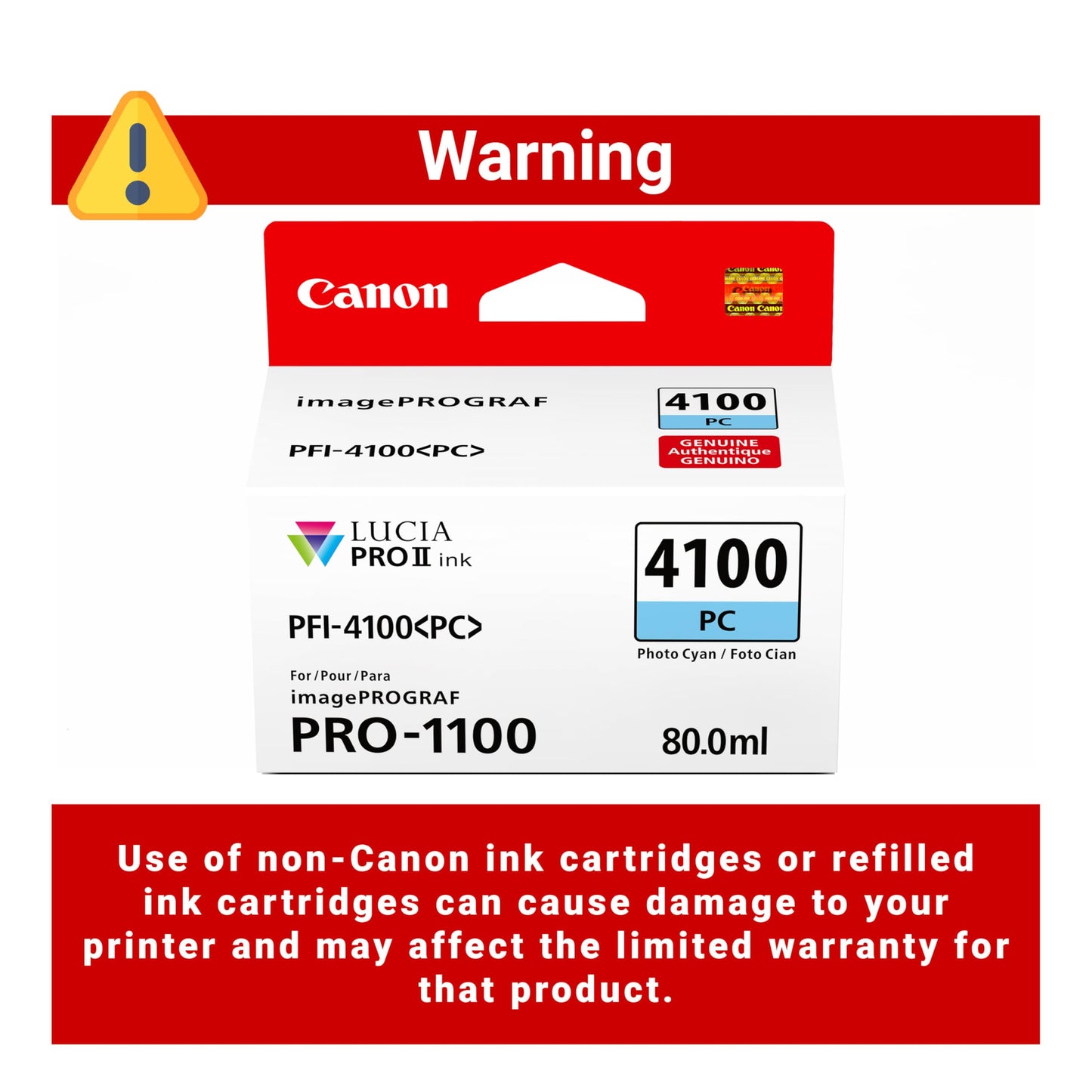 Canon PFI-4100 Genuine Photo Cyan Ink Tank, Compatible with imagePROGRAF PRO-1100 Printers