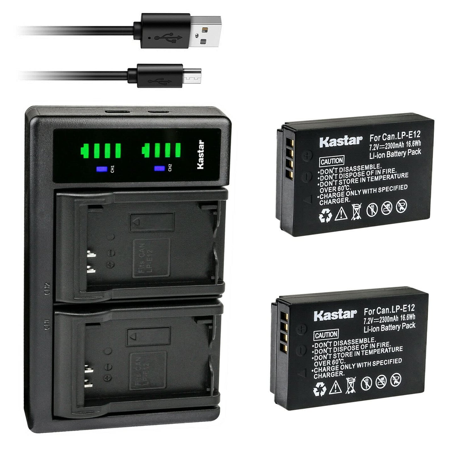 Kastar 2-Pack Battery and LTD2 USB Charger Replacement for Canon LP-E12, LC-E12, EOS 100D, EOS M Series Cameras
