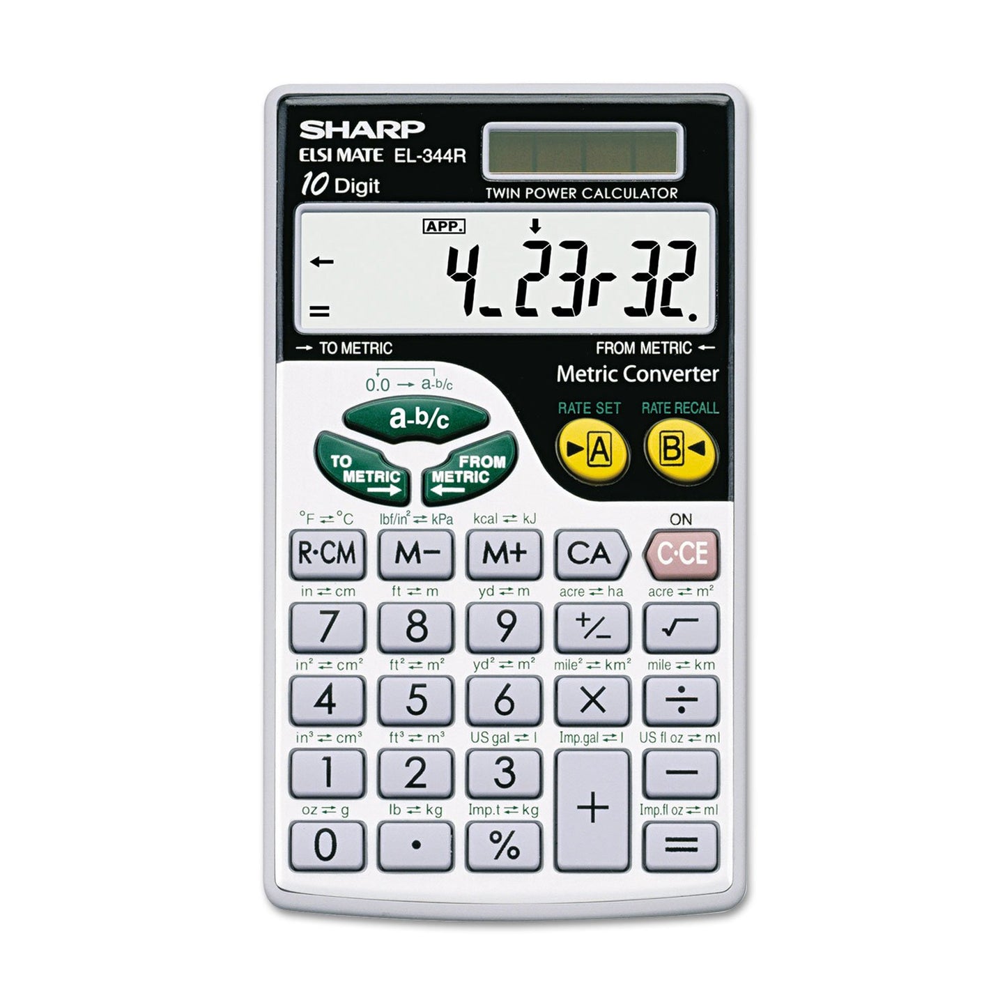 Sharp EL344RB 10-Digit Calculator with Punctuation, Metric Converter, Solar Powered LCD Display, Small Pocket Calculator for Students