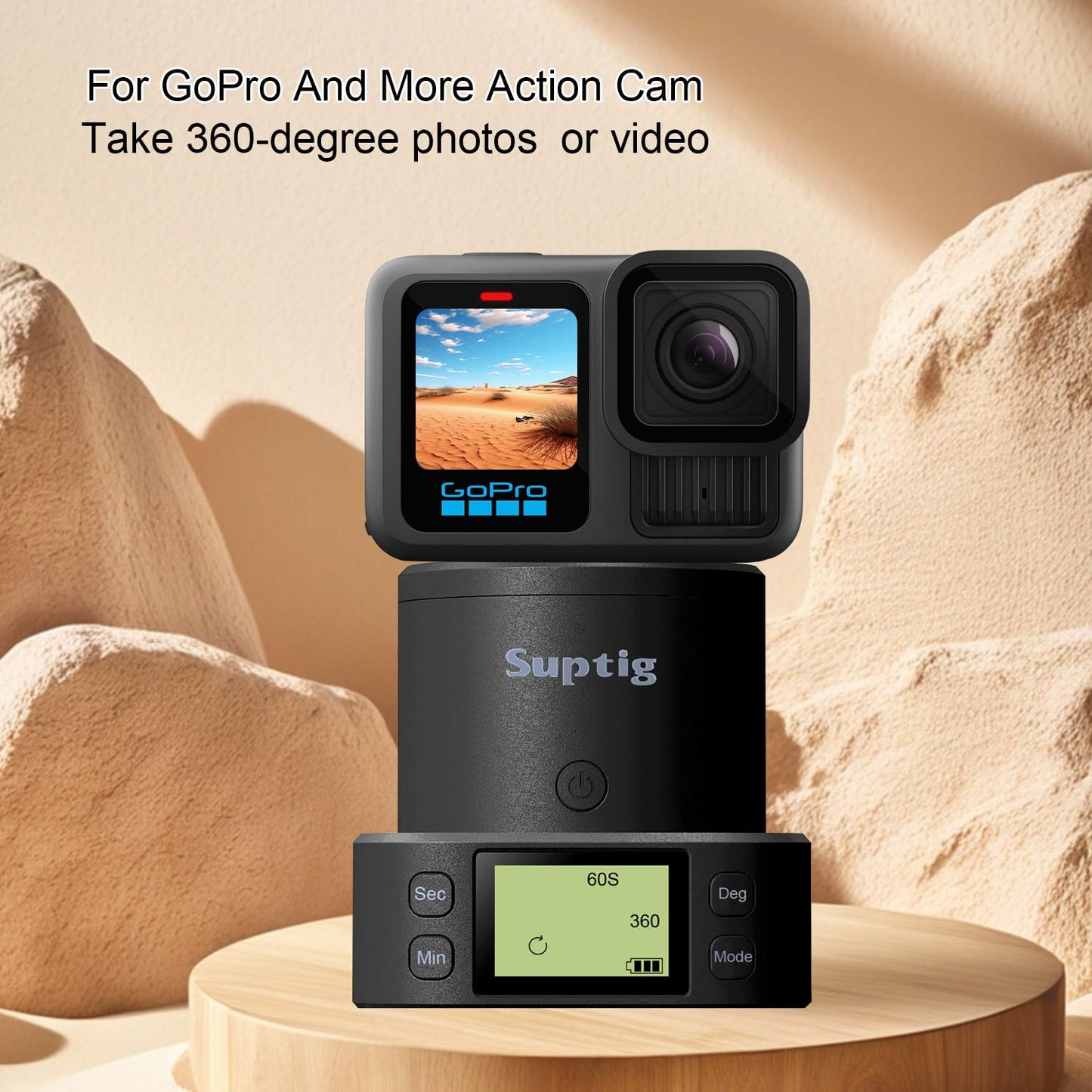 Suptig 360 Degree Tripod Adapter Mount Compatbile For Gopro, Phone, Digital Camera Take Photo Or Video, Handle Fan And Product Display Rotation.