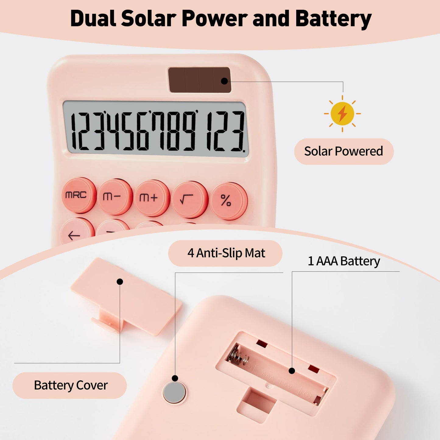 KANBIT Small Desktop Calculator with LCD Large Display and Sensitive Button, Dual Solar and Battery Powered with Automatic Sleep Basic Cute