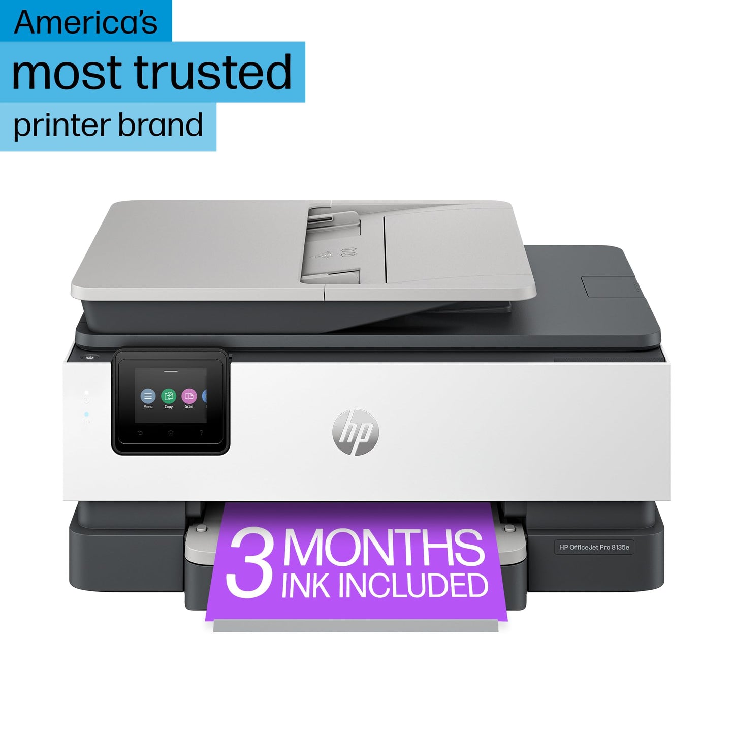 HP OfficeJet Pro 8135e Wireless All-in-One Color Inkjet Printer, Print, Scan, Copy, Fax, ADF, Duplex Printing, Best-for-Home Office, 3 Months