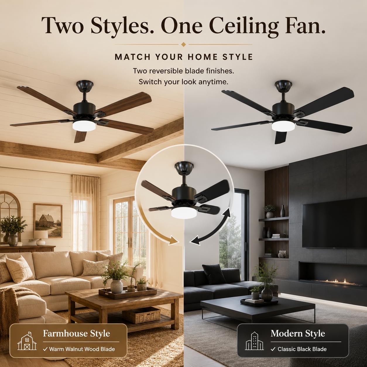 STANDLE 42 Inch Ceiling Fans with Lights and Remote Control, Black
