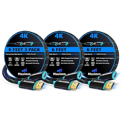 4k Hdmi Cable 6ft, Hdmi Extender Cable Male to Female Hdmi Cord, Hdmi 2.0 Cable 120Hz Short Hdmi Cable (6ft, 3 Pack)