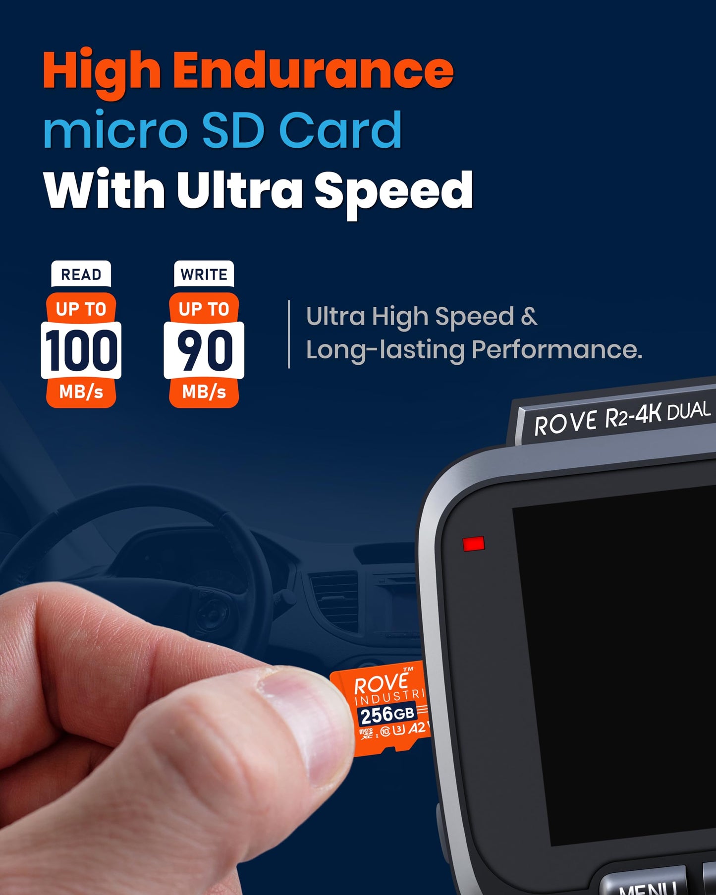 ROVE Industrial 256GB Micro SD Card with USB 3.0 Type C Card Reader, High Endurance microSDXC Memory Card 100MB/s Read Speed, C10, U3, V30, 4K, A2