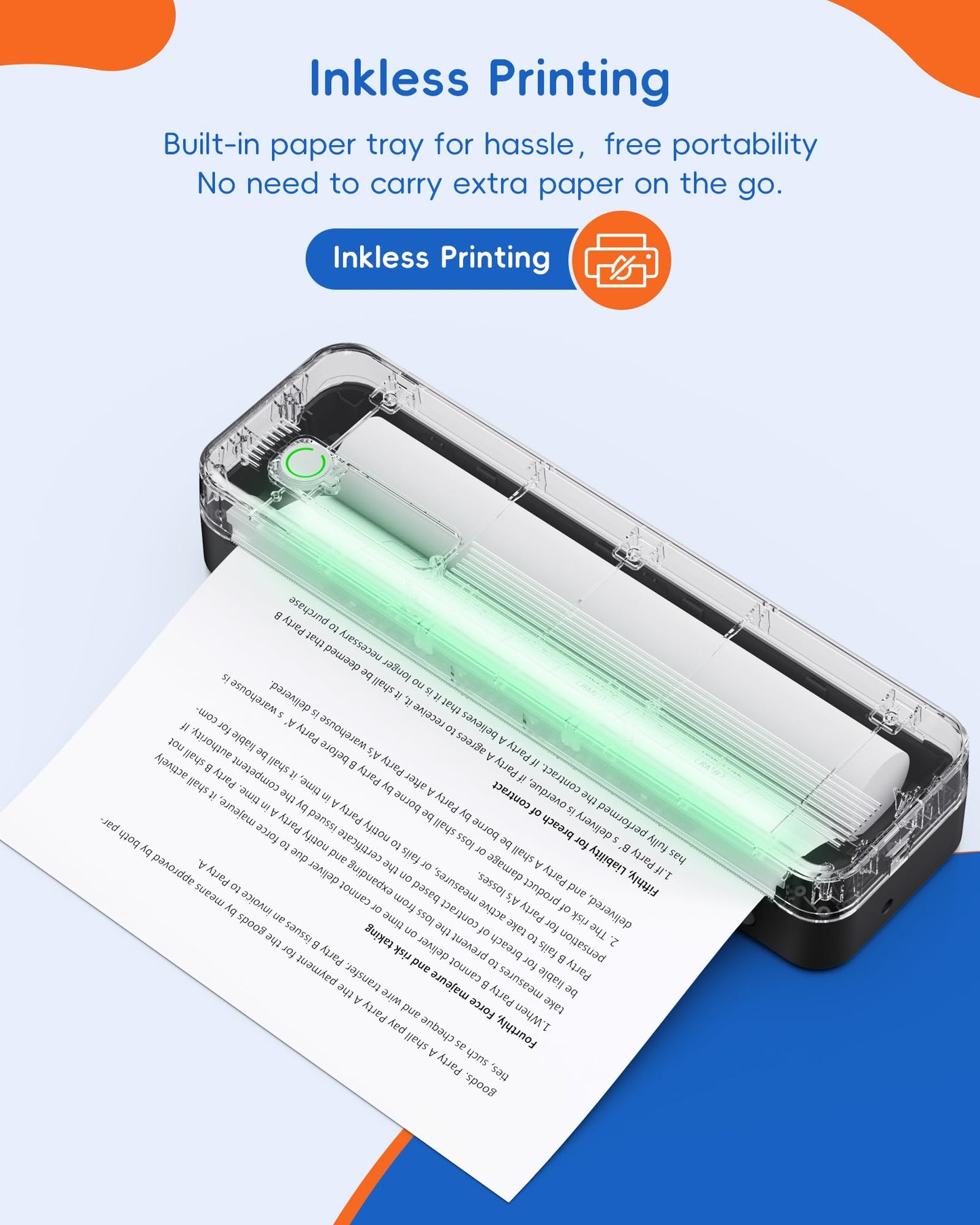 InkWon A41 Bluetooth Thermal Printer, Portable Inkless Printer for Travel Supports 8.5 x 11 Inch Paper, Small Mobile Printing Device Ideal for Office