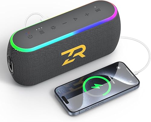ZICOROOP Bluetooth Speaker, Portable Wireless Speakers with Hooks, 40W Deep Bass EQ, IPX6 Waterproof, Bluetooth 5.3 TWS, RGB Lights, 15H Playtime