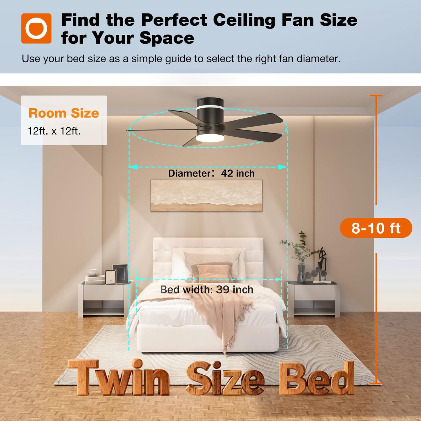 addlon 42 Inch RGB Ceiling Fans with Lights, Low Profile, Remote/APP, Black