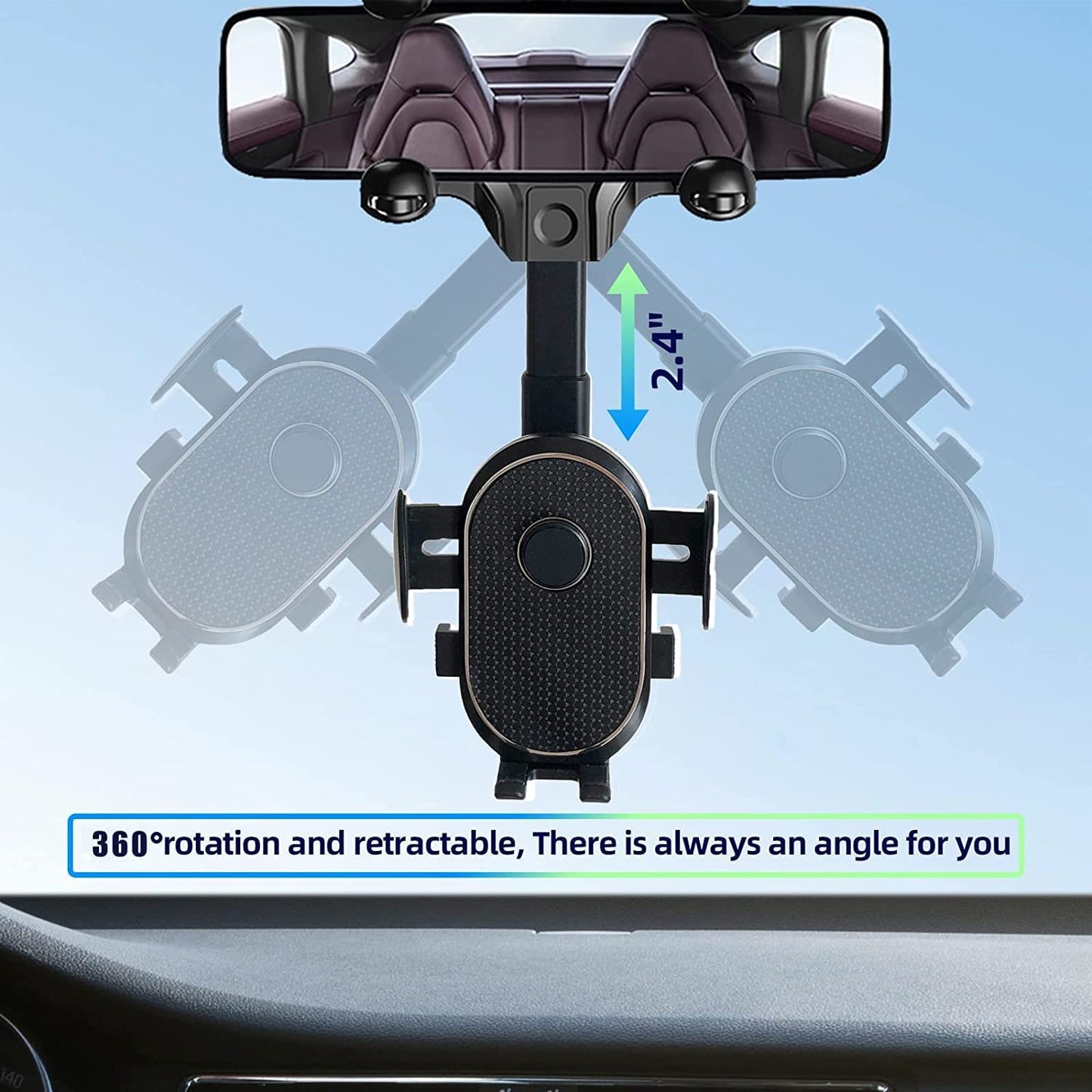 Rearview Mirror Phone Holder for Car Phone Holder Mount 360° Rotatable and Retractable ar Mount Cell Phone Holder Hand Free Cell Phone Holder for All