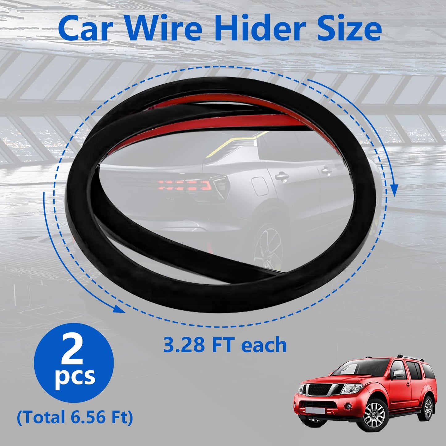 IWIWE Universal Car Wire Hider 3.28 Ft with Adhesive Backing for Hide Wires for Roof Rack Light Bar?Wires to Secure The Car Recorder(Black,2Pack,Total