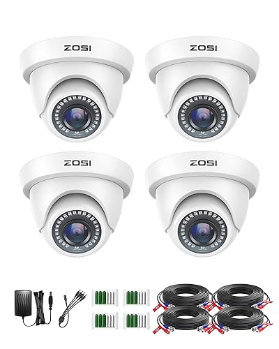 ZOSI 4Pack 2MP 1080P HD Security Cameras, 80ft Night Vision, IP66 Weatherproof, Indoor Outdoor Home CCTV Dome Camera for 1080P/5MP/4K HD-TVI Analog