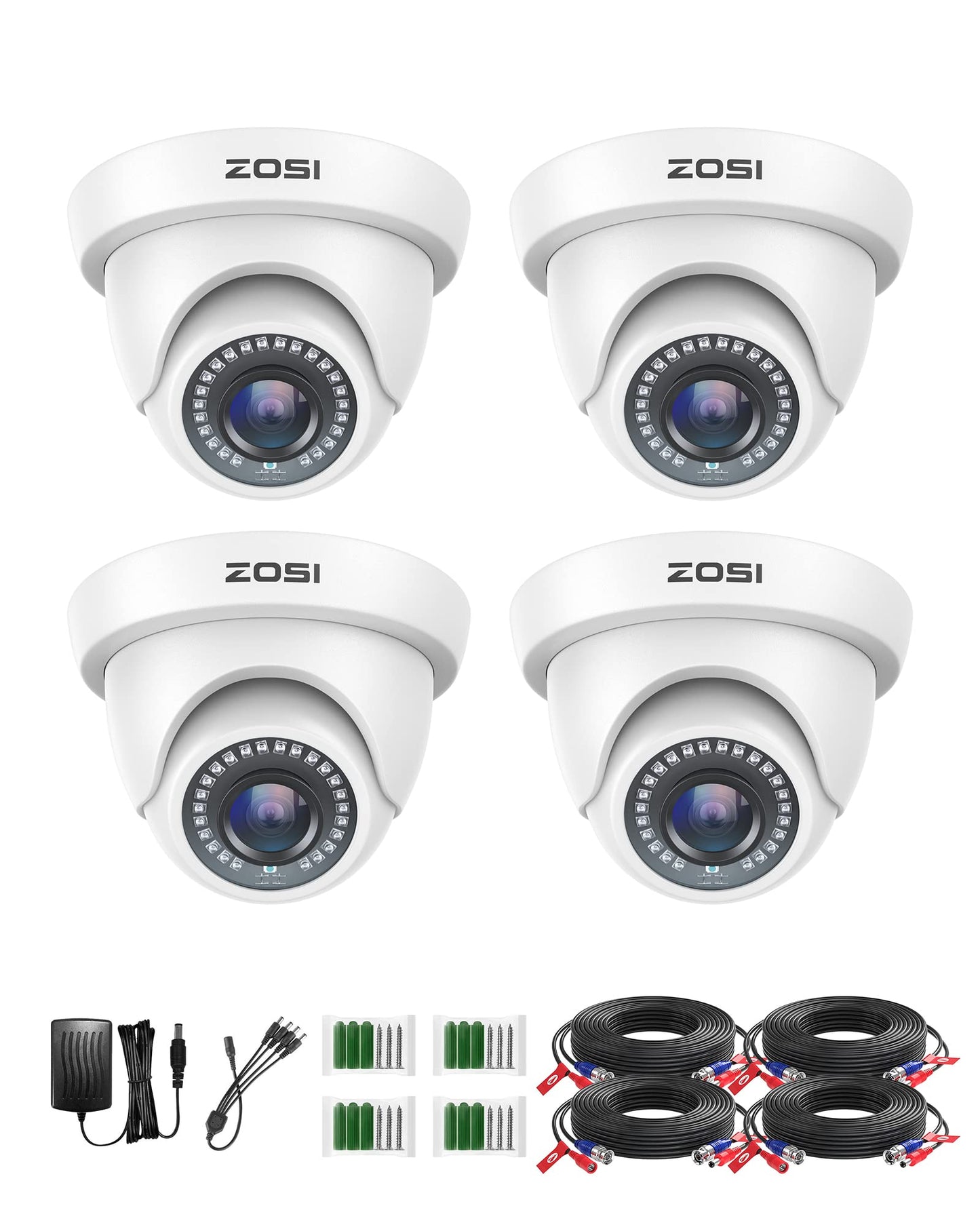 ZOSI 4Pack 2MP 1080P HD Security Cameras, 80ft Night Vision, IP66 Weatherproof, Indoor Outdoor Home CCTV Dome Camera for 1080P/5MP/4K HD-TVI Analog