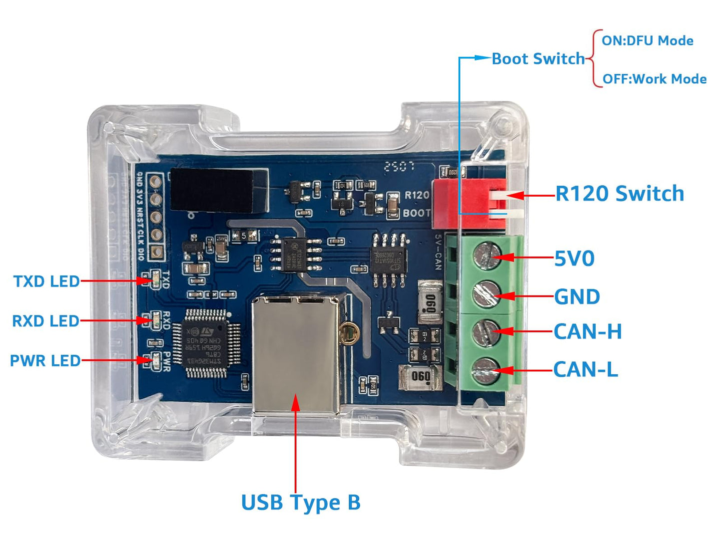 DSD TECH SH-C31G Isolated USB to CAN Adapter with FD Support Based on Canable 2.0 Pro