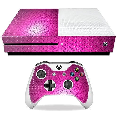 MightySkins Skin Compatible with Microsoft Xbox One S - Pink Diamond Plate | Protective, Durable, and Unique Vinyl Decal wrap Cover | Easy to Apply