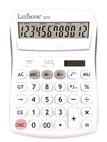 Lexibook - 12 Digit Desktop Calculator with Folding Display - Basic and Memory Function - Large Keys and Screen for Office, School, Home - Solar