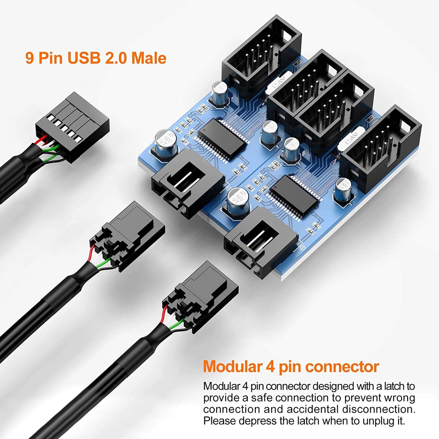 Kowlone Motherboard 9 Pin USB Header Splitter, Male 1 to 4 Female Extension Splitter Cable Desktop Card PCB Board 9-Pin USB 2.0 HUB Connector Adapter