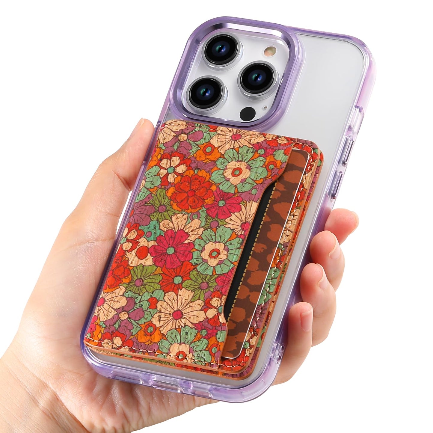 maogoam Magnetic Flower Leather Wallet Compatible With MagSafe, Leather Magnetic Bifold Cards Holder for Women, Ultra Slim Wallet for iPhone, Fit 4