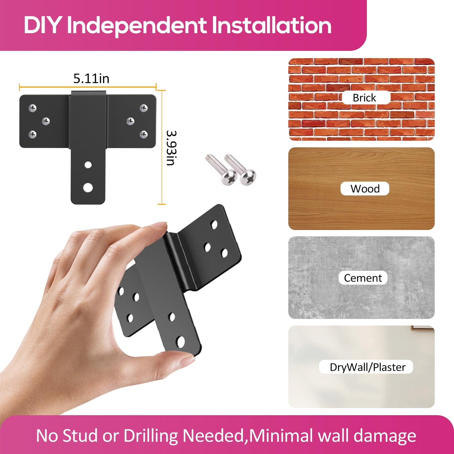 No Stud Ultra Slim Mount - Fits 32-100" TVs, 150lbs Max, LED/LCD Flat Screens & Monitors (Style 1)