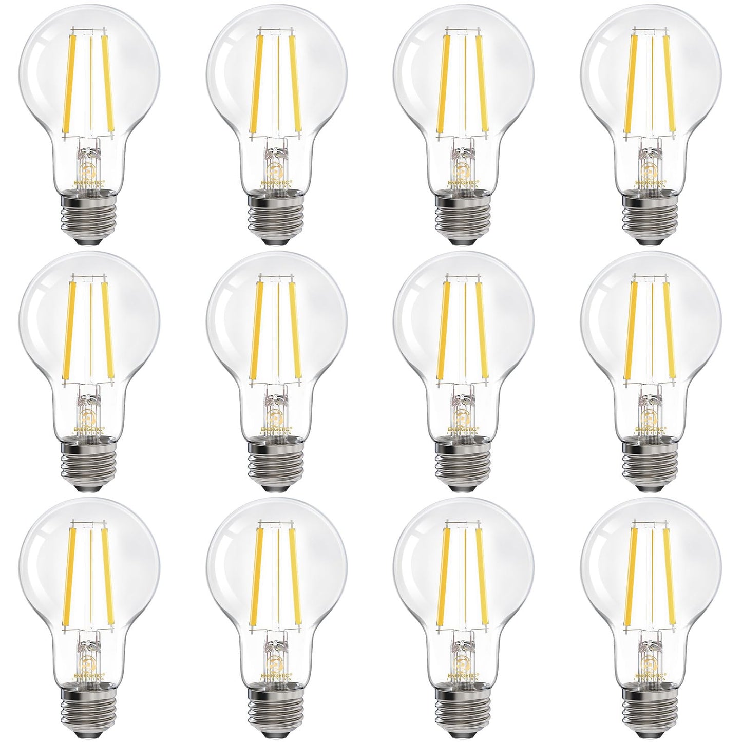 Energetic Dimmable LED Filament Light Bulbs, 6.5W, 60 Watt Equivalent, Cool White 4000K, Classic Clear Glass, A19 LED Light Bulb, 12 Pack