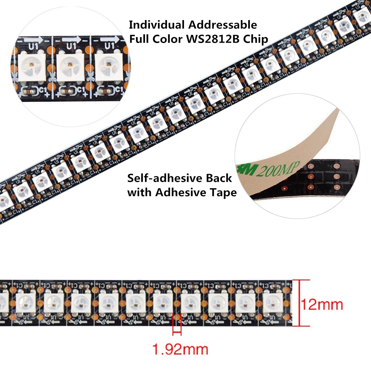 WESIRI WS2812B LED Strip Lights 3.2ft 1M WS2812B 144LEDs Programmable Individual Addressable WS2811 Built-in 5050 RGB LED Strip IP30 Non-Waterproof