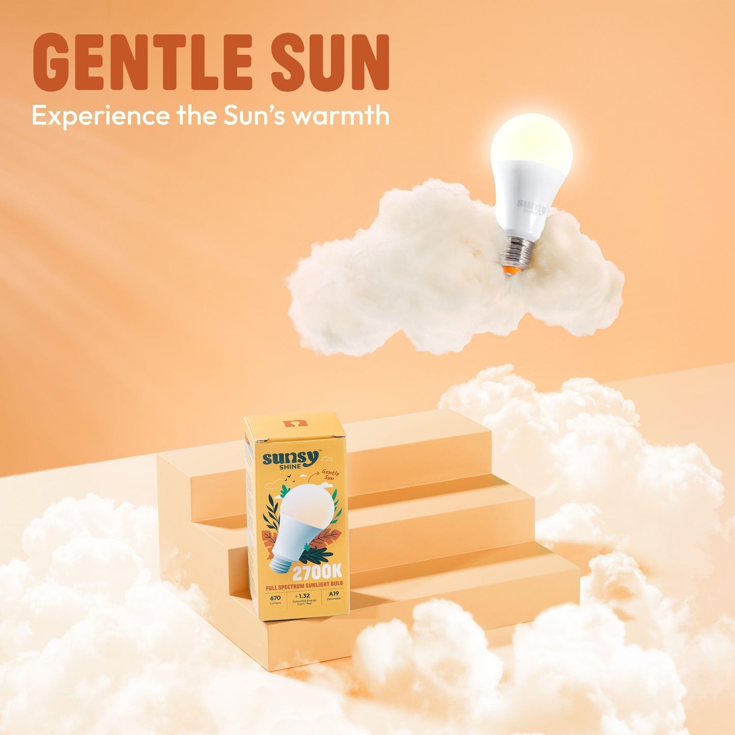 sunsy Shine A19 Full-Spectrum LED, 2700K Soft White, CRI 97, Flicker-Free