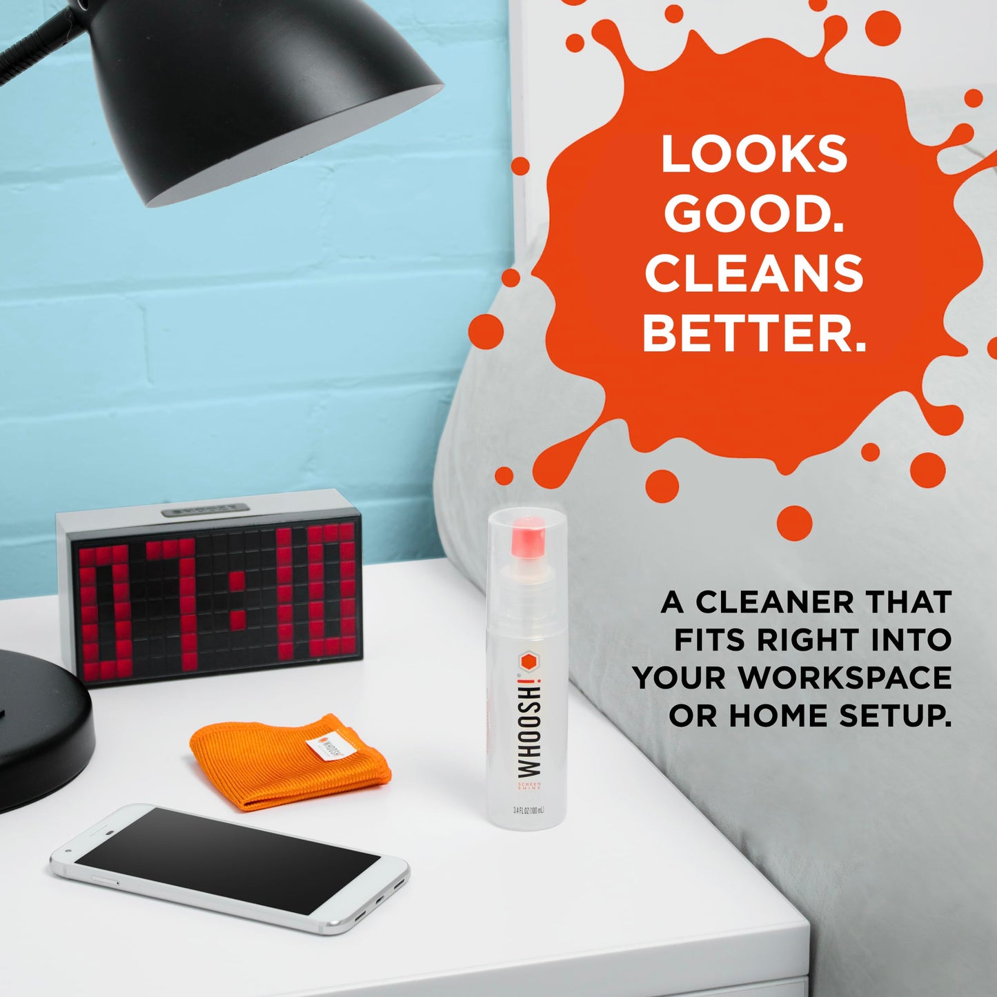 WHOOSH! Screen Shine Go XL - 3.4 fl oz with Microfiber Cloth - Powerful Streak-Free Screen Cleaner Spray and Wipe for MacBook, Laptop, Car, Eyeglasses
