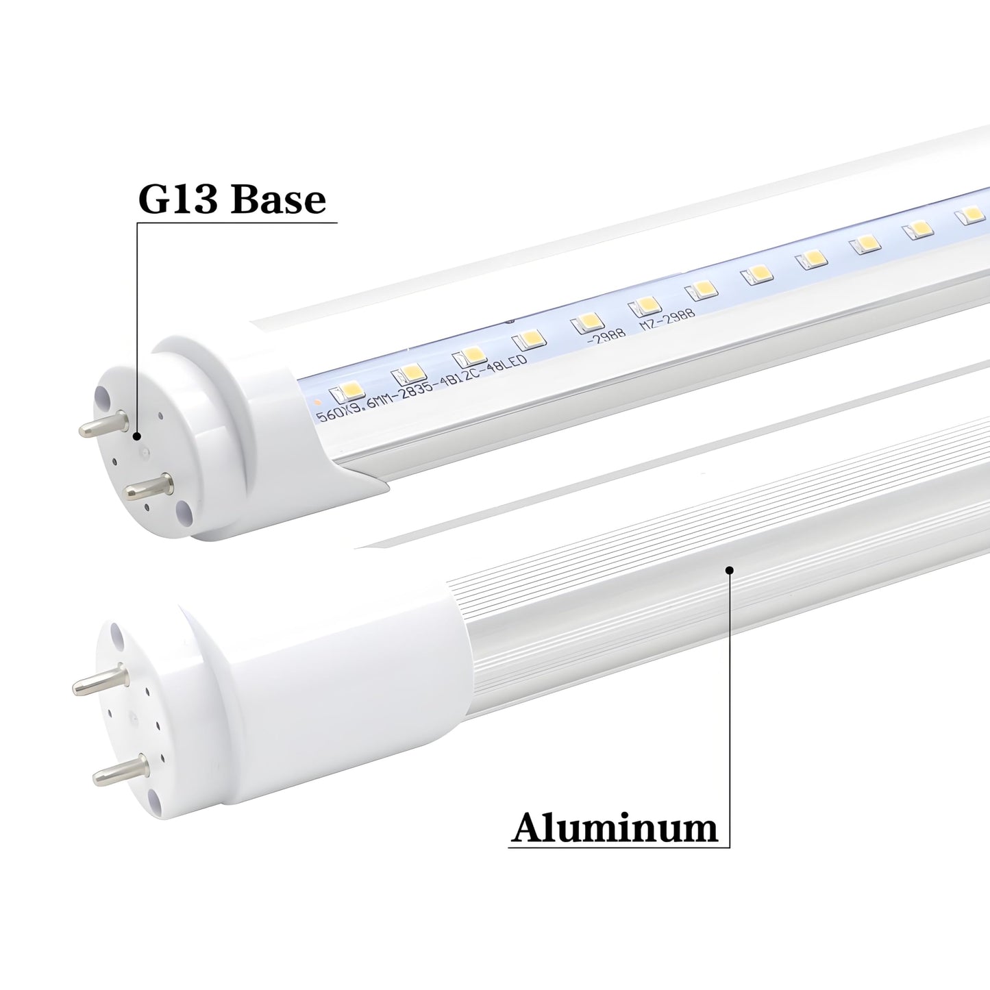 KALINA 2FT LED Tube Lights, 8W (25W Fluorescent Bulb Replacement), 5000K Daylight White, Ballast Bypass, Clear Cover, Pack of 4