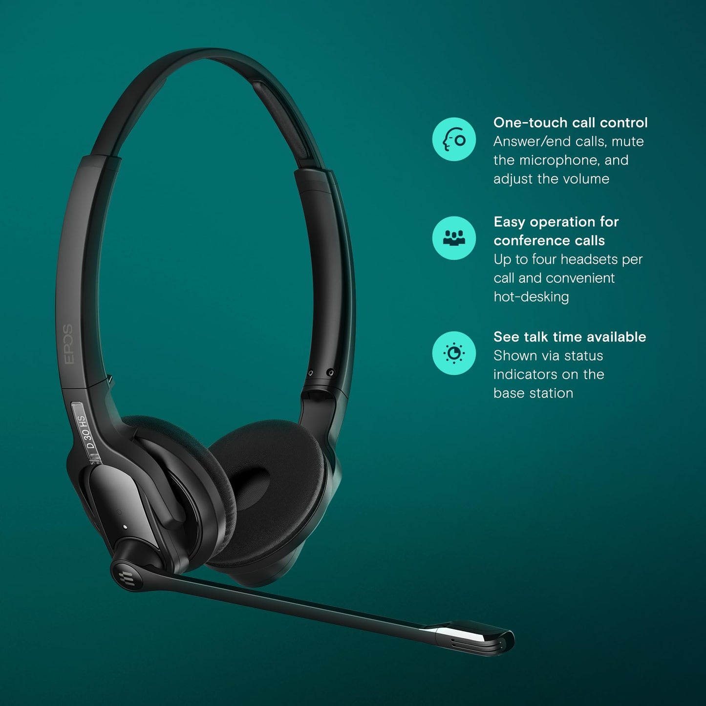 EPOS Impact D 30 Phone - Wireless DECT Dual Ear Headset for Connection to a Desk Phone, Black