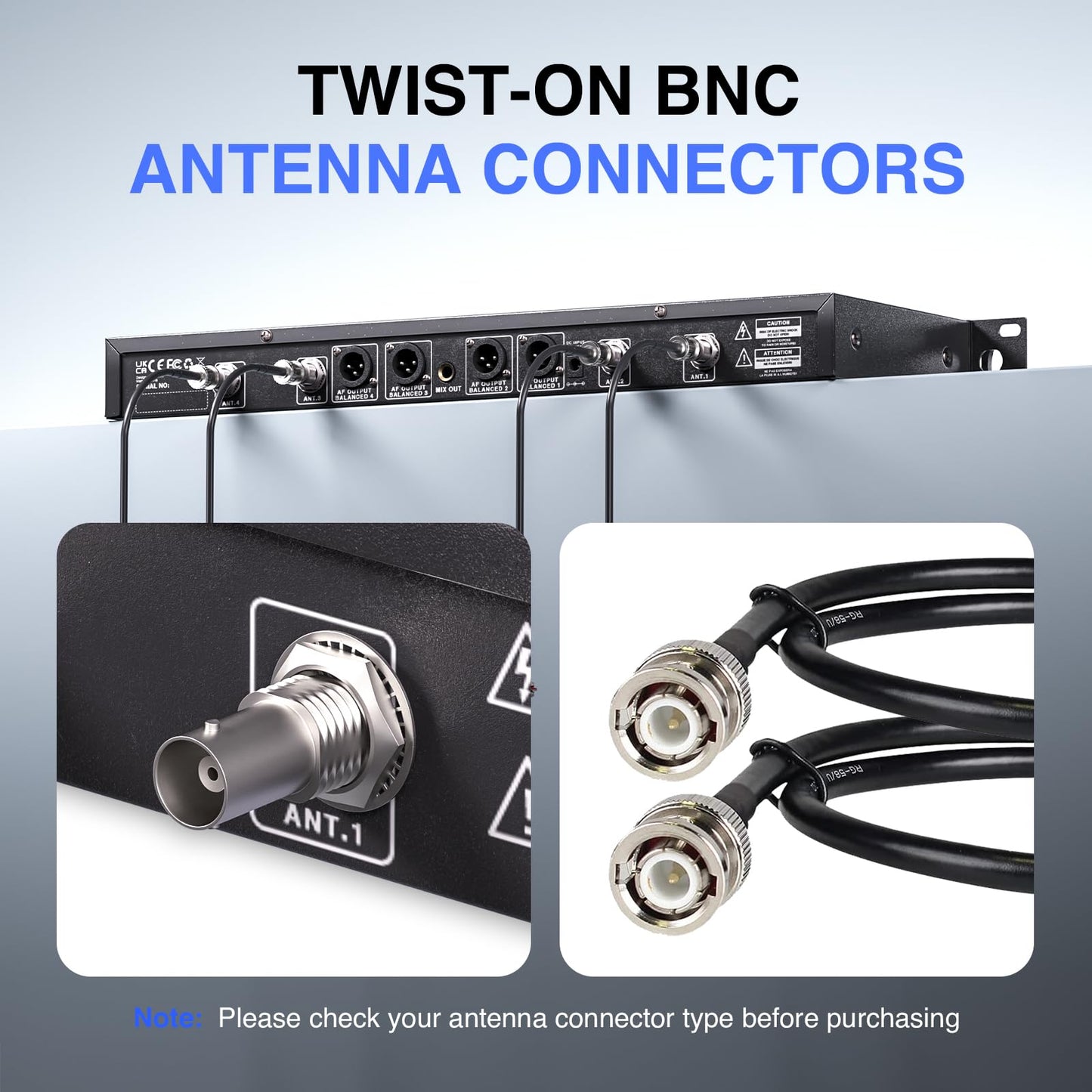 Phenyx Pro BNC Antenna Kit, Four BNC Connecting Cables 50cm/1.6FT for Front-Mounting Antennas, Compatible with Full-Rack Wireless Systems (ANTK-FR4A)