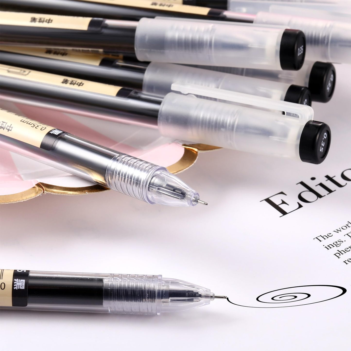 Chinco 24 Pieces 0.35 mm Black Gel Ink Pen Japanese Stationery Extra Fine Chinese Ballpoint Pen for Office School Korean Stationery Supply