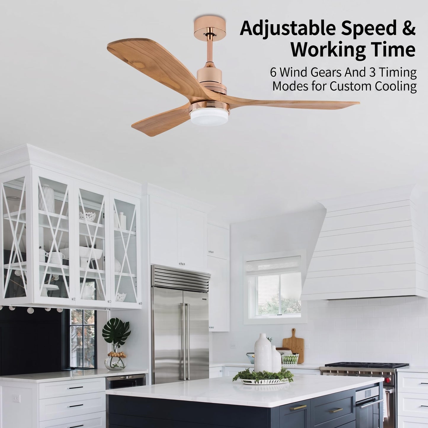 Ceiling Fan with Light, 47 Inch 3-Blade Wood Grain Ceiling Fan with Remote