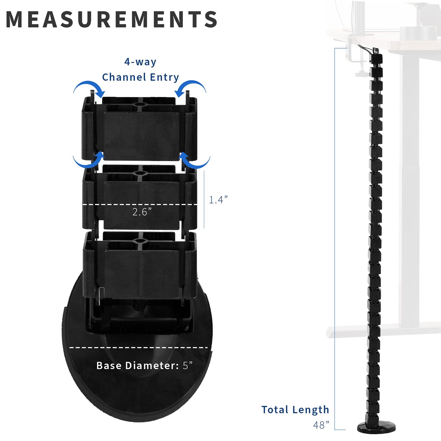 VIVO Under Desk Vertebrae Cable Management Kit, Adjustable Quad Entry Flexible Cord Organizer for Home Office, Black, DESK-AC01C
