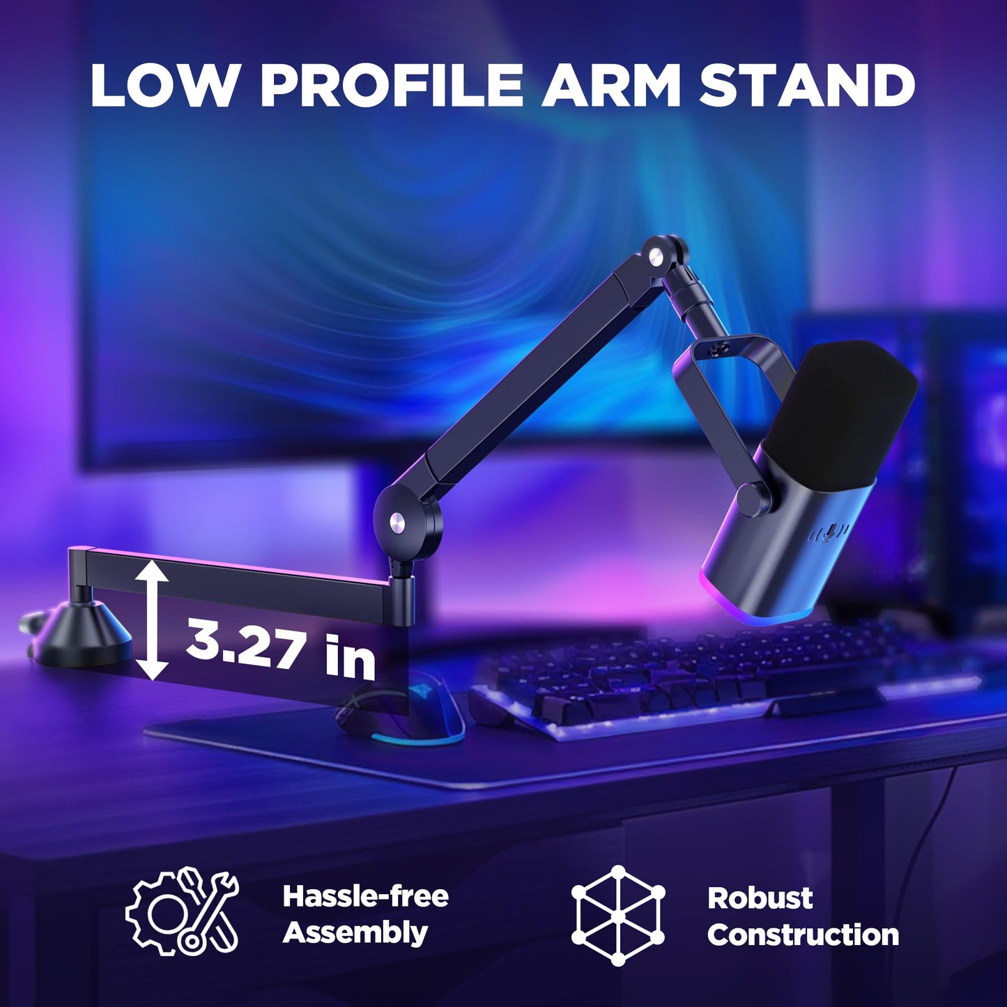 InnoGear Low Profile Mic Arm, 360° Rotatable Microphone Boom Arm Mic Stand for Fifine AM8 K669B Blue Yeti HyperX QuadCast SoloCast AT2020, with Mic