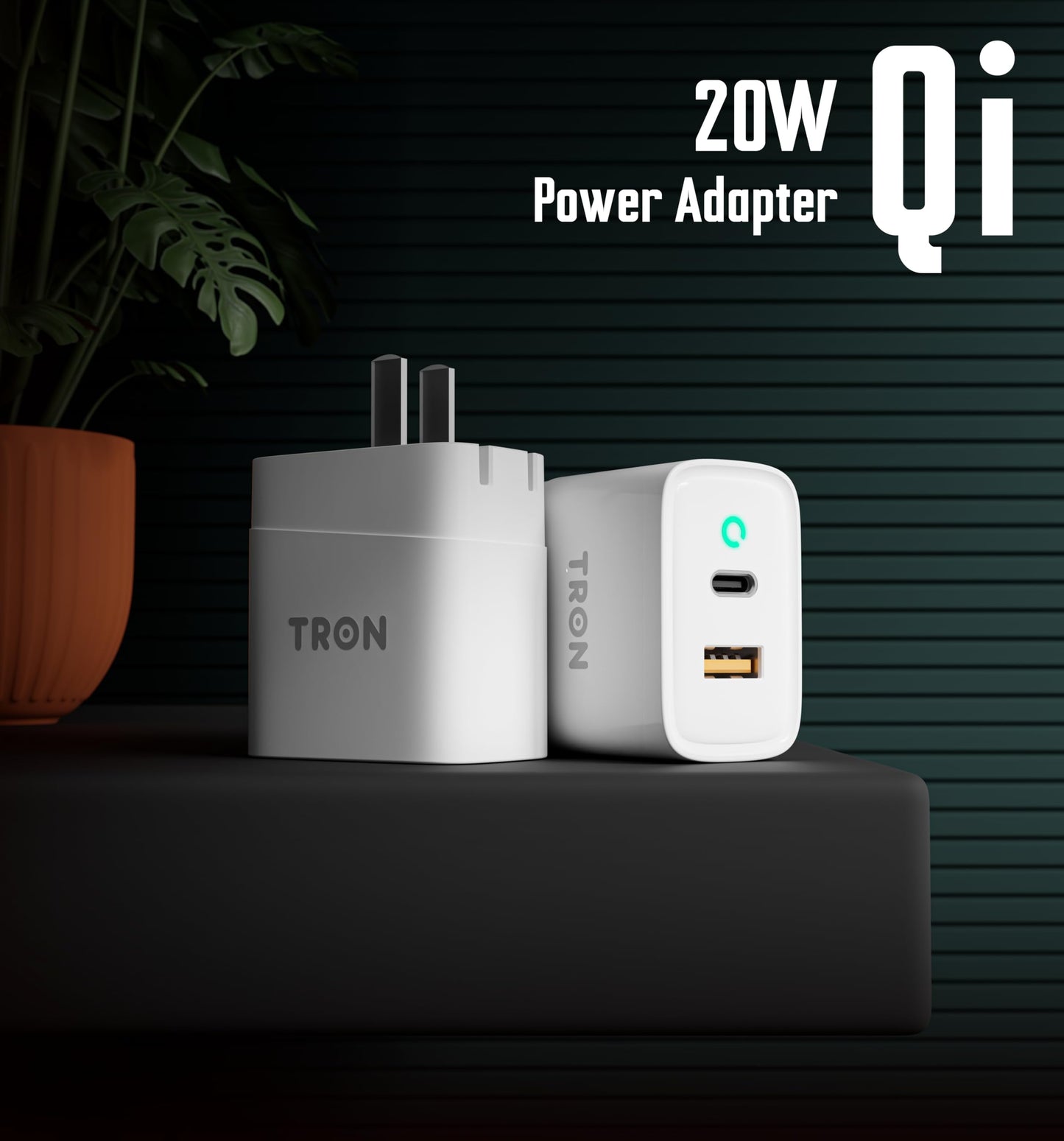 TRON 20W Qi Power Adapter, LED Light,Fast Charging,Charging Indicator,TR44