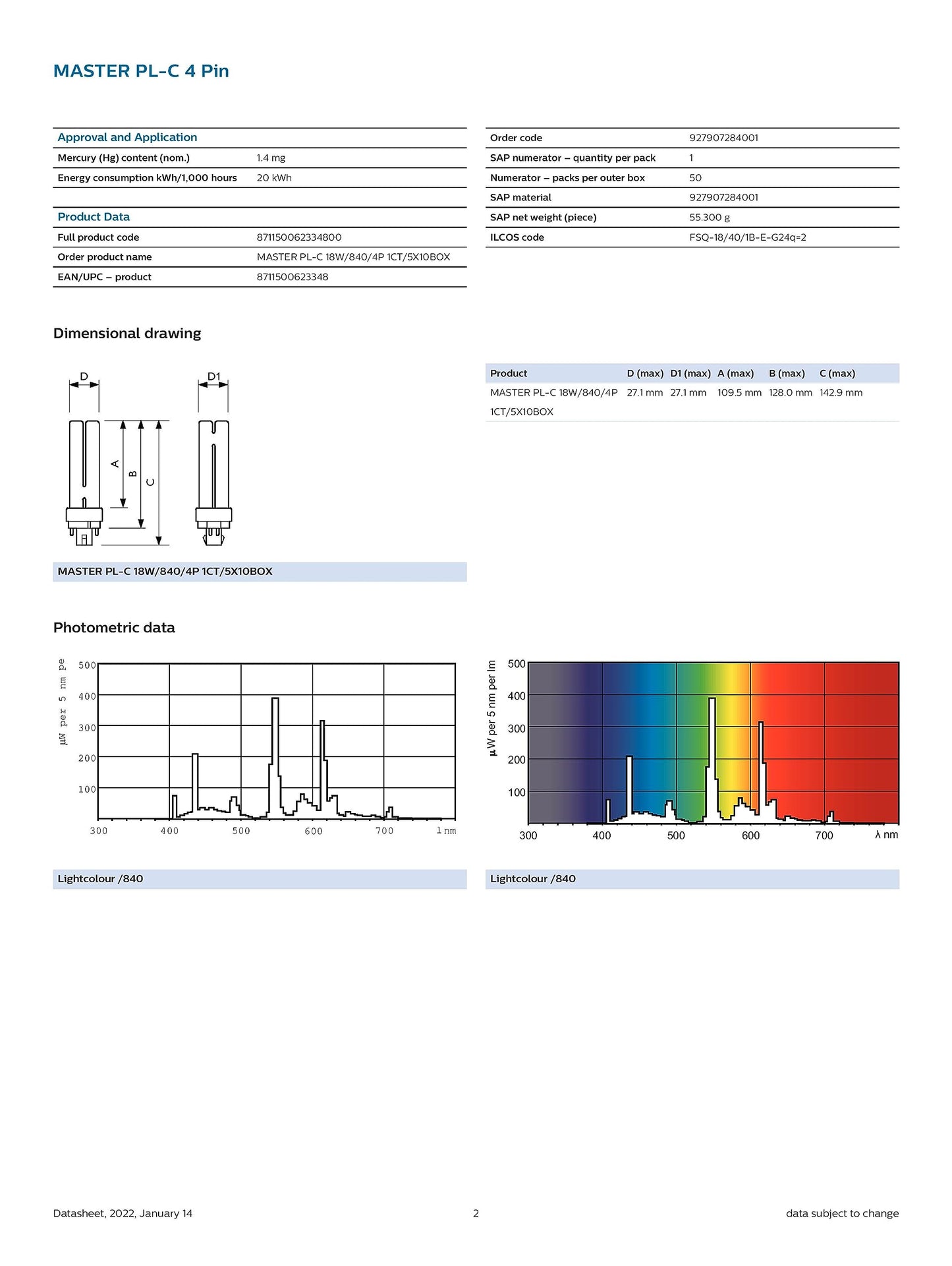 Philips Lighting 383331 PL-C Linear Compact Fluorescent Lamp 18 Watt 4-Pin G24q-2 Base 1200 Lumens 82 CRI 4100K Cool White Alto