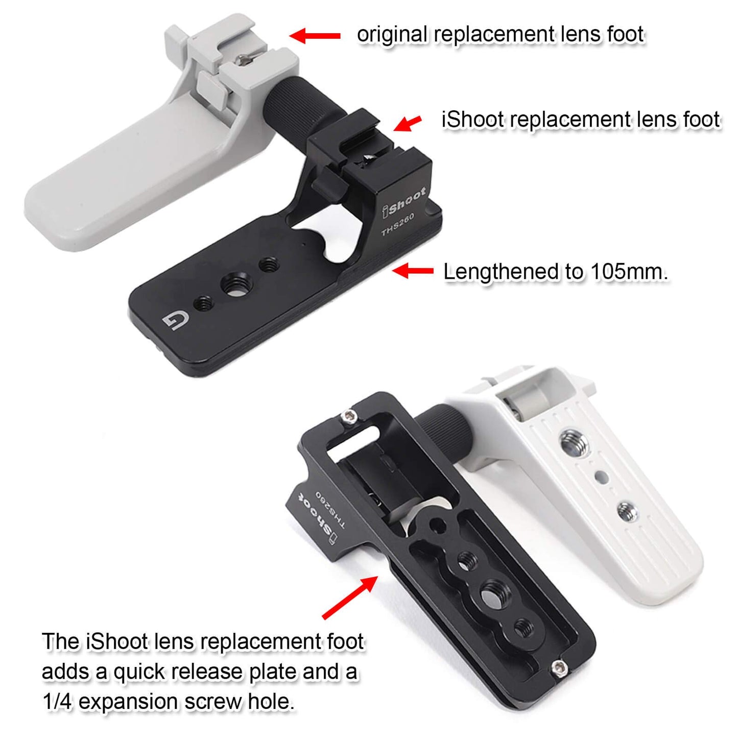 iShoot Replacement Lens Foot IS-THS260 for Sony FE 200-600mm f/5.6-6.3 G OSS Super Telephoto Zoom E-Mount Lens SEL200600G - Arca-Swiss Style
