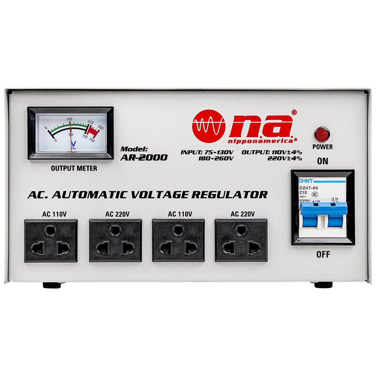 Nippon America AC Automatic Voltage Regulator (AR-2000), 2000 Watts, Delay Output Circuit, Display, AC 110V/120V, Power Switch, High-Voltage…