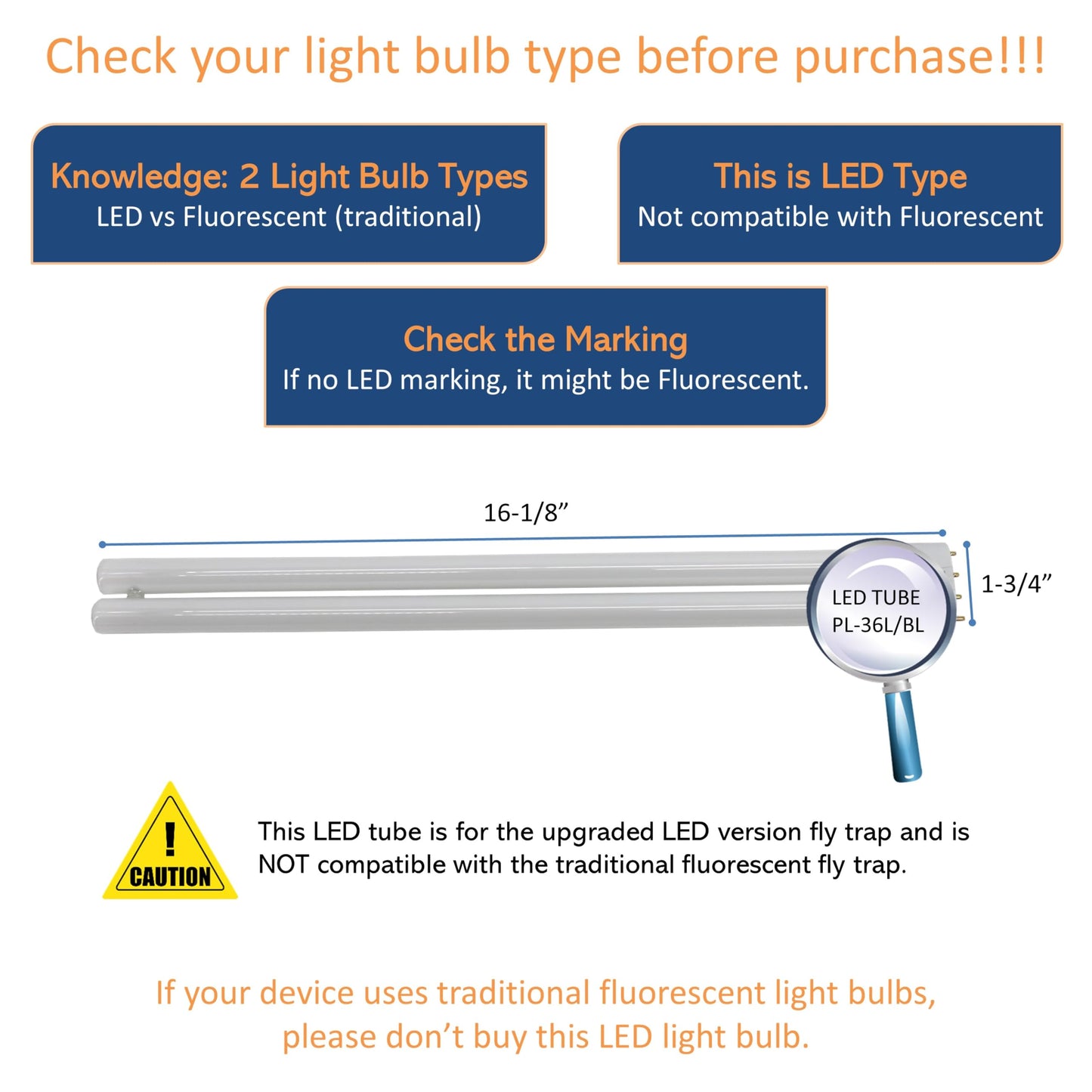 Awoco Type E-LED UV Tube PL-36L/BL 13 W LED UV Light Bulb for Wall Mount Sticky Fly Trap Lamp FT-1E36-LED
