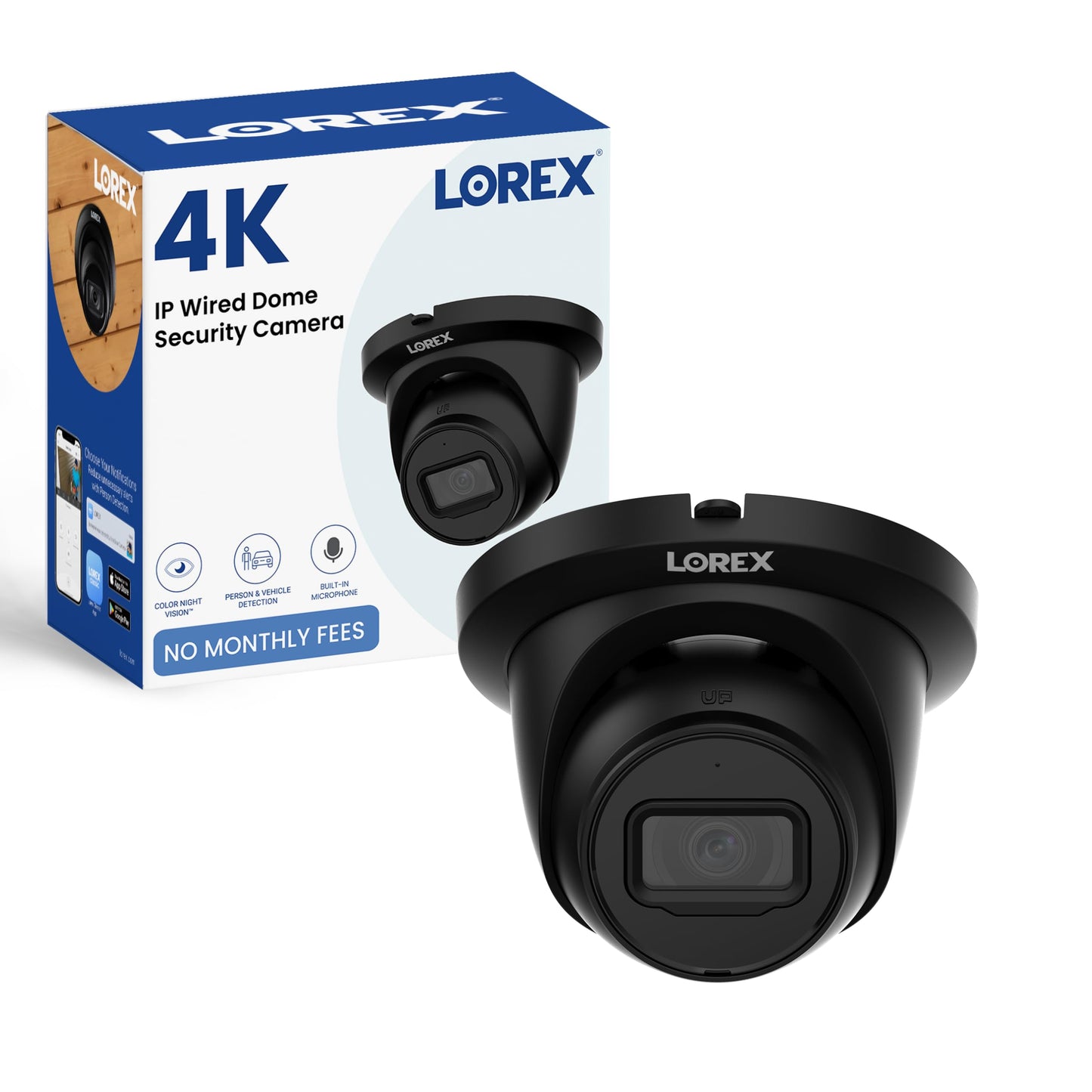 Lorex 4K IP Wired Add-On Dome Security Camera | Smart Motion Detection (Person/Vehicle) | Color Night Vision | Long Range IR | IP67 Weatherproof |