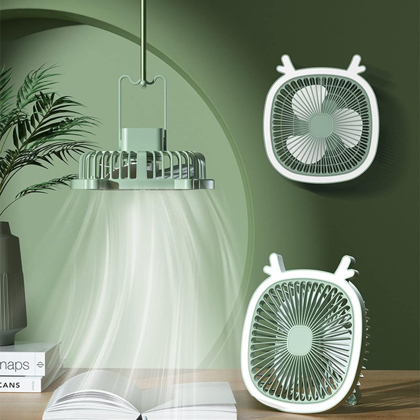 ICASSE Small Desk Fan Personal Fan USB Charging Portable Fan with LED Makeup Light and Night Light Strong Mini Wall Fan Table Fan for Home Office