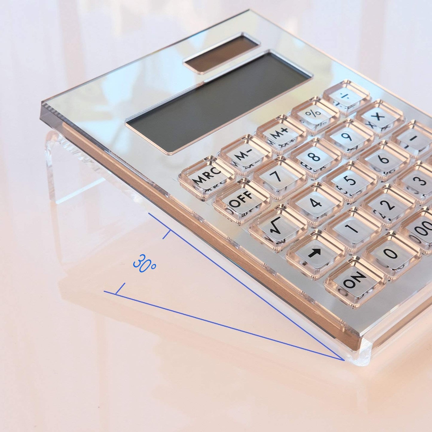 EXPUTRAN Acrylic Calculator with Stand, Battery and Solar Hybrid Powered Basic Calculator 12-Digit LCD Display,Home Office Desktop Accessories(Silver)