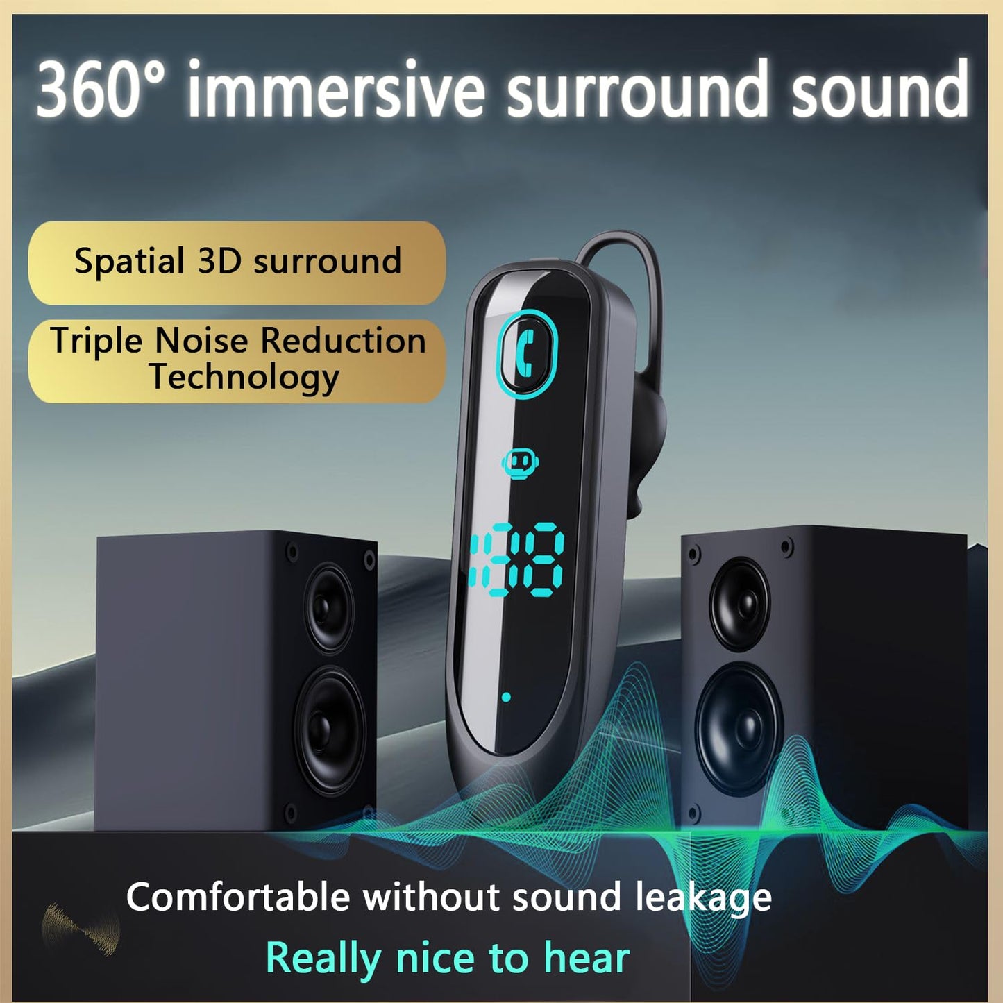 eppfun Bluetooth Earpiece Wireless CVC8.0 Headset for Cell Phone Dual Mic Noise Canceling Handsfree Phone Earpiece with Mute for iPhone Android Home