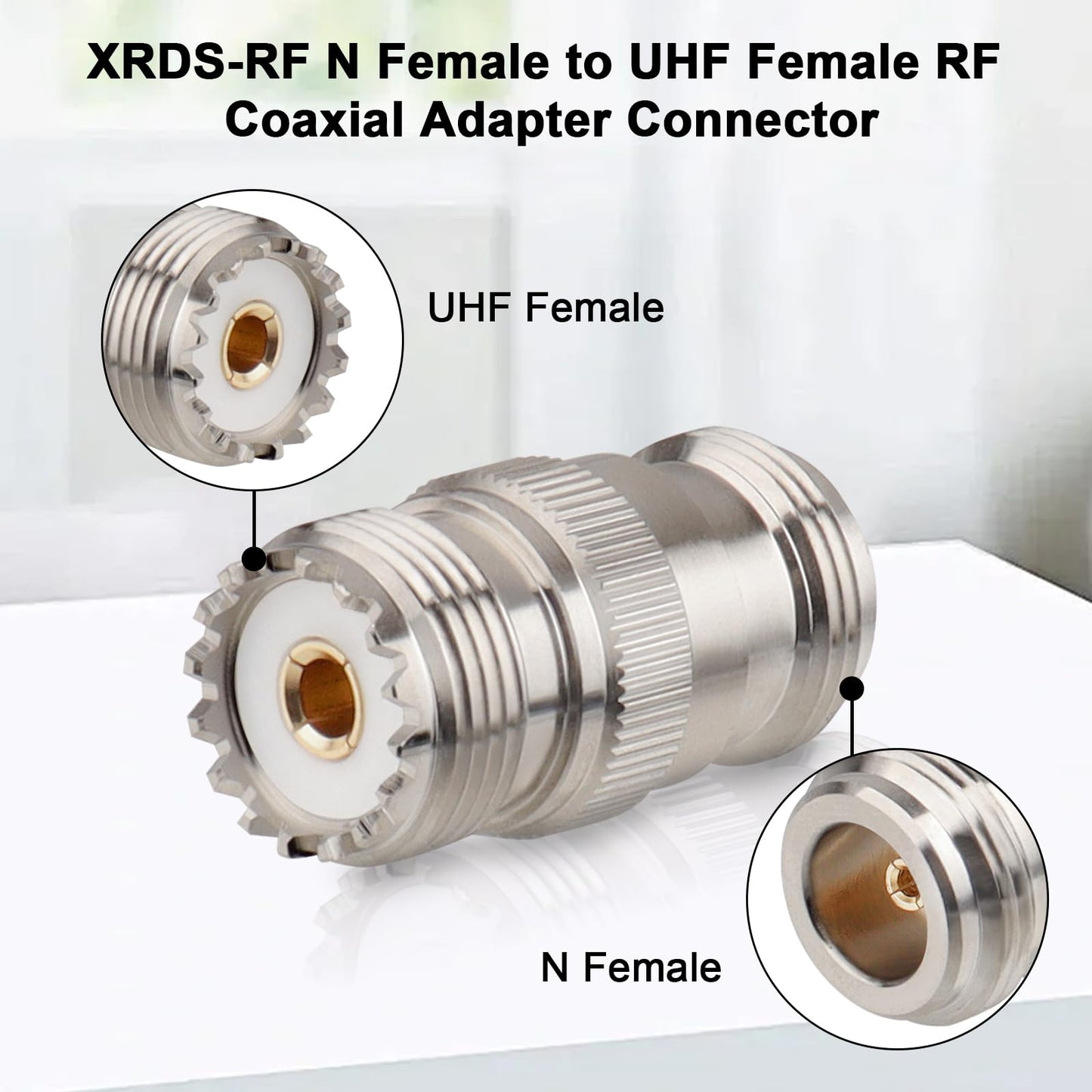 XRDS -RF N Female to UHF Female RF Coaxial Adapter, 2-Pack - N to SO-239 Nickel-Plated Brass Connector for RF Applications